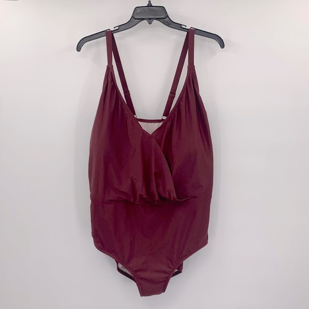 Aqua Couture Curvy 3x One Piece Faux Wrap Swim NWT